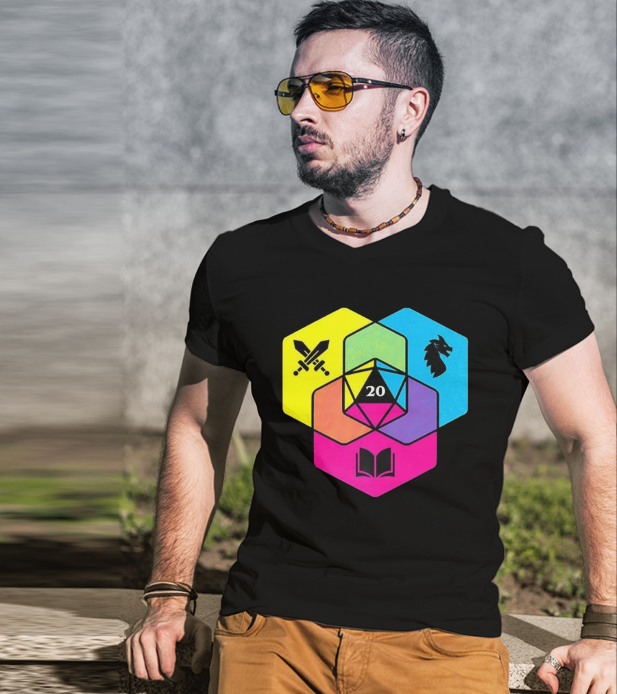 RGB CMYK Venn Diagram 20 Swords Dragon Book Icons Dungeons And Dragons Dice T-Shirt