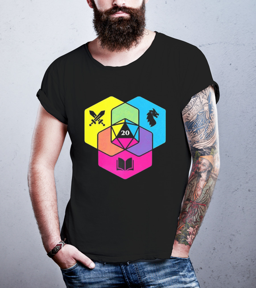 RGB CMYK Venn Diagram 20 Swords Dragon Book Icons Dungeons And Dragons Dice T-Shirt