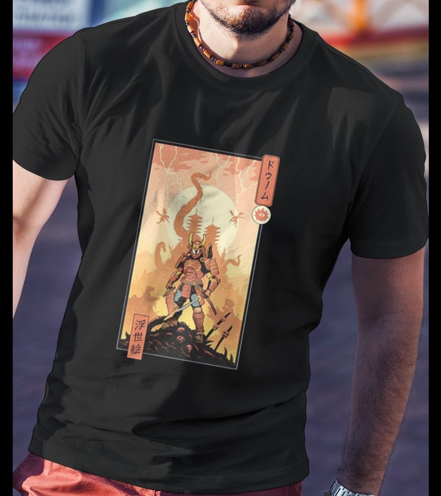 Samurai Doom Ukiyo-E Style Japanese Warrior Demon Battle Art T-Shirt
