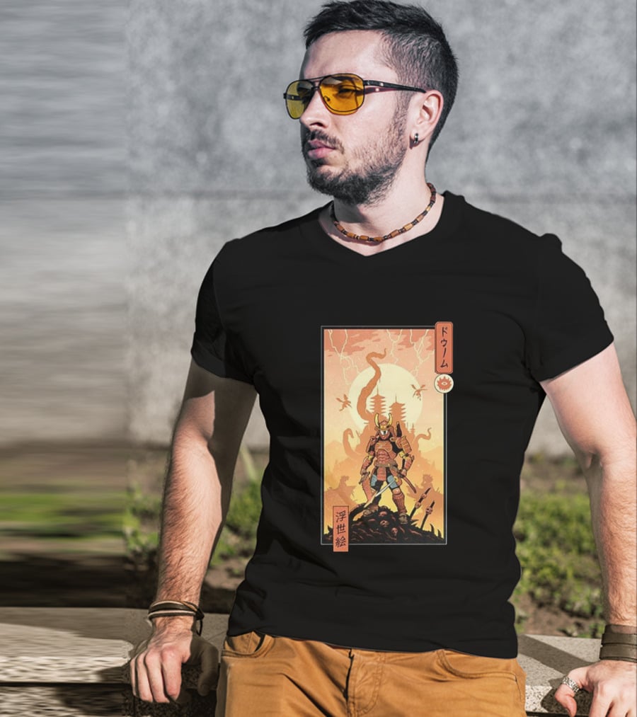 Samurai Doom Ukiyo-E Style Japanese Warrior Demon Battle Art T-Shirt