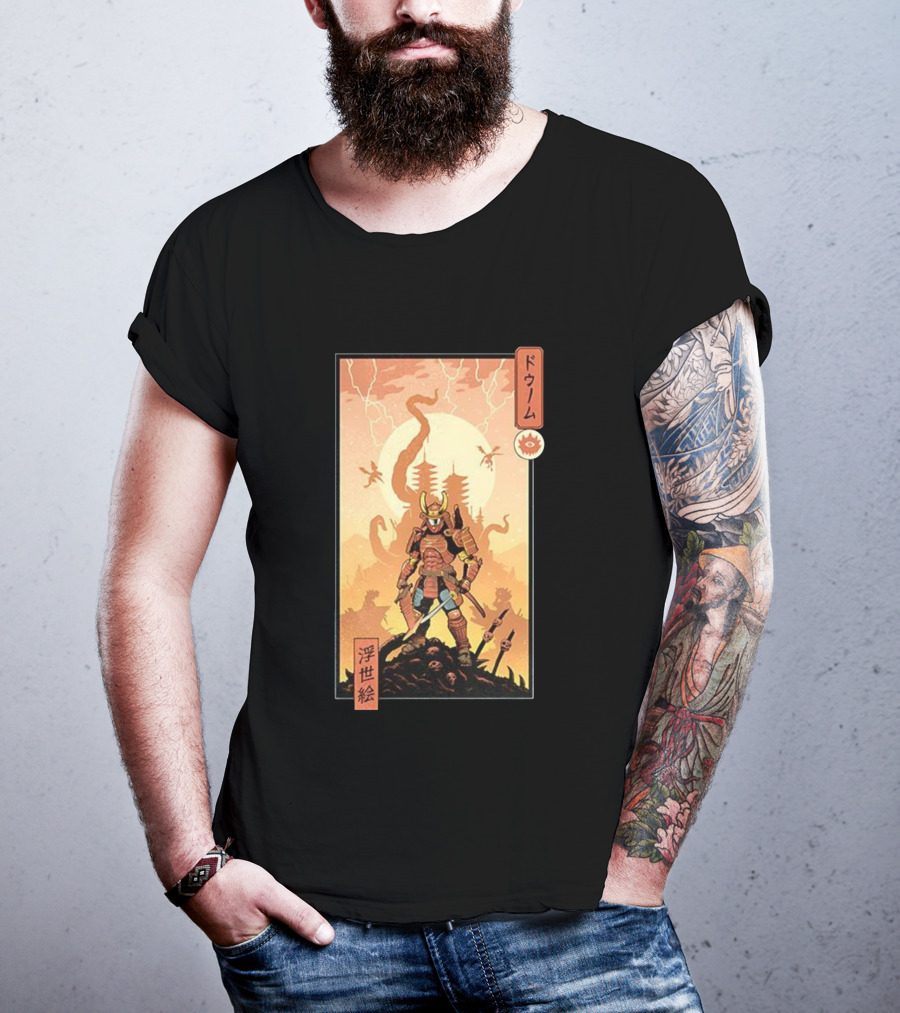 Samurai Doom Ukiyo-E Style Japanese Warrior Demon Battle Art T-Shirt