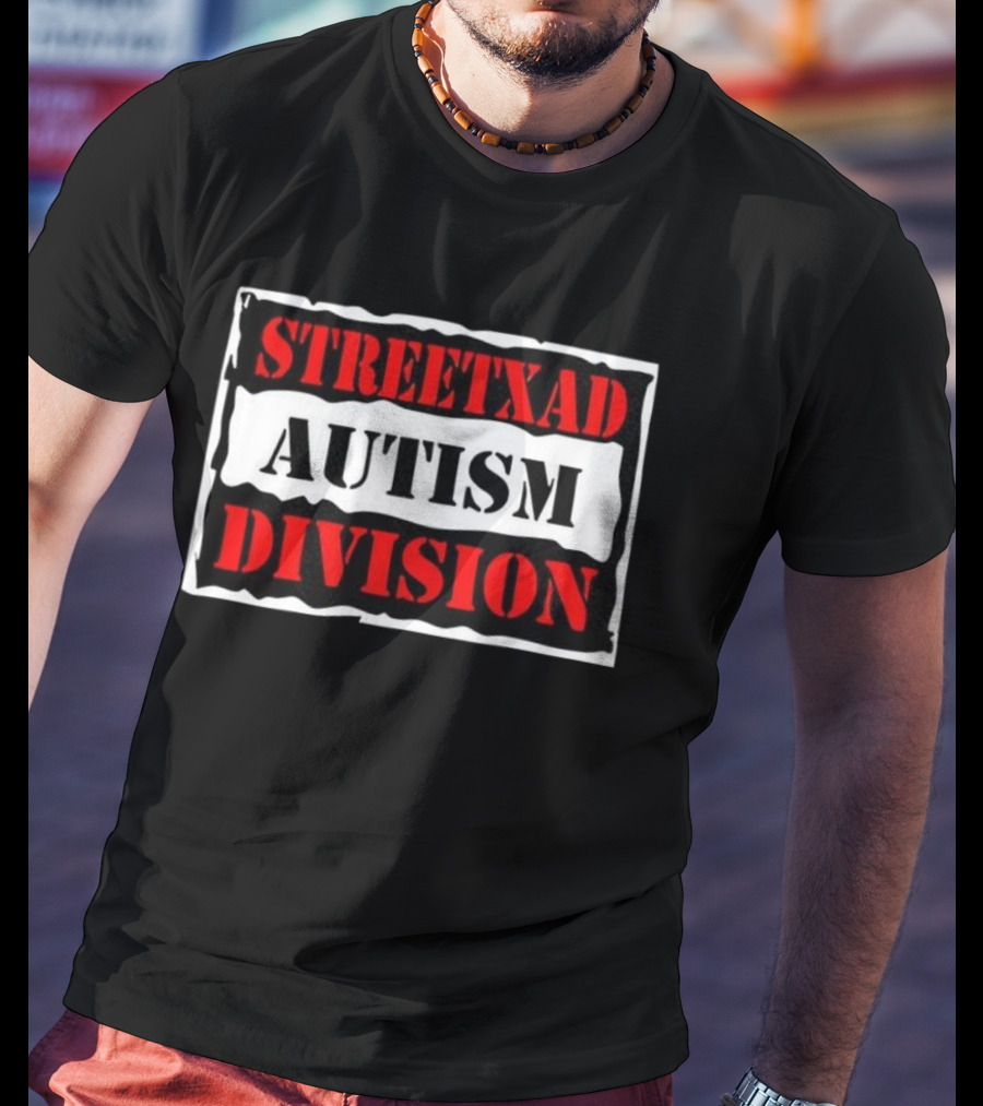 Streetxad Autism Division Bold Text Red Black White T-Shirt