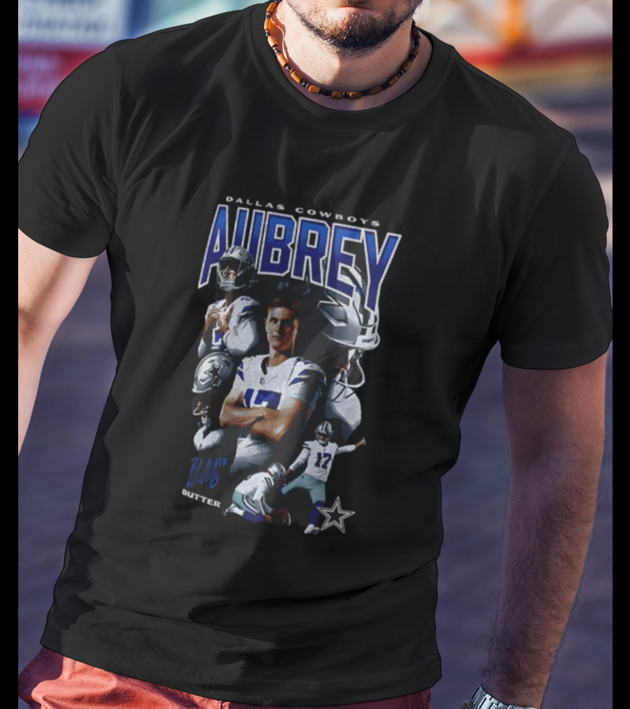 Dallas Cowboys Brandon Aubrey 17 Butter Signature NFL Football T-Shirt