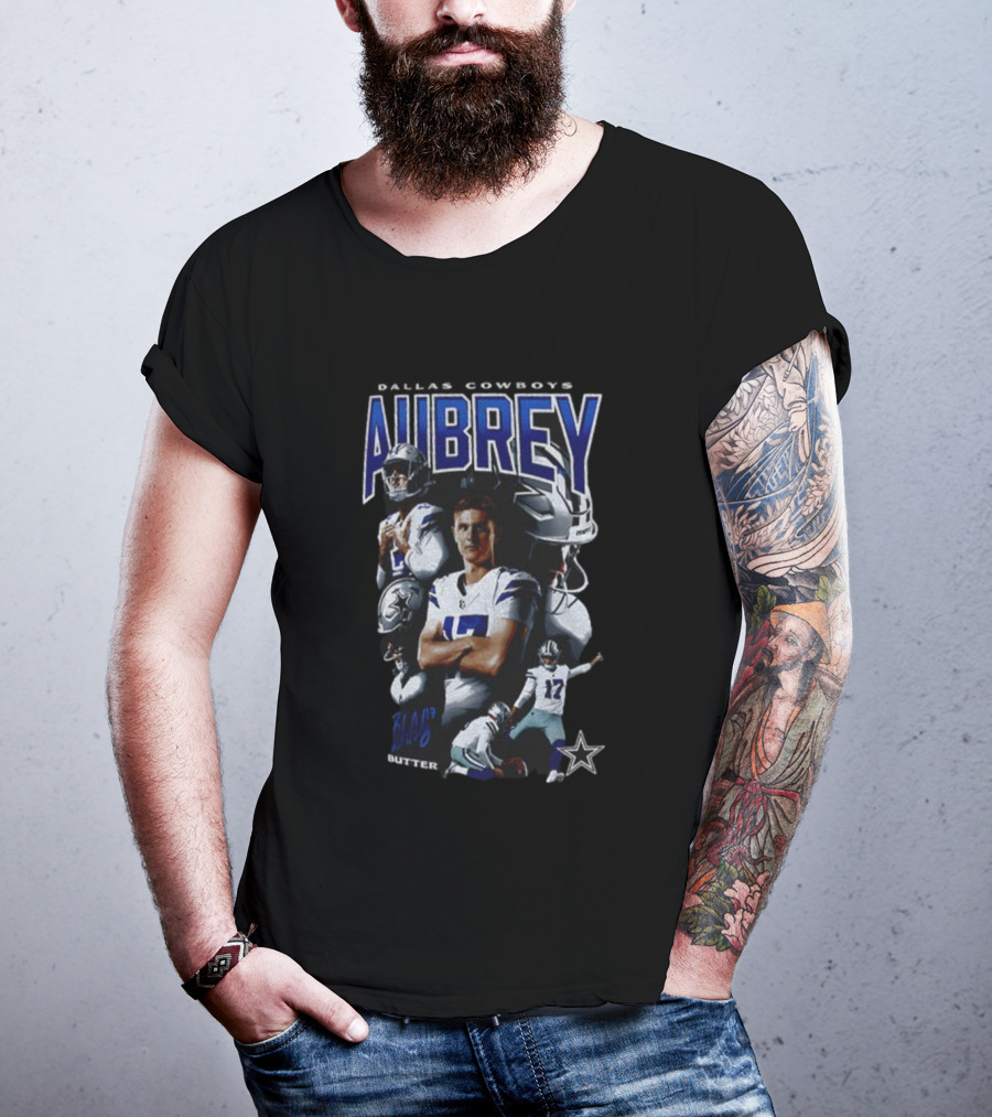Dallas Cowboys Brandon Aubrey 17 Butter Signature NFL Football T-Shirt
