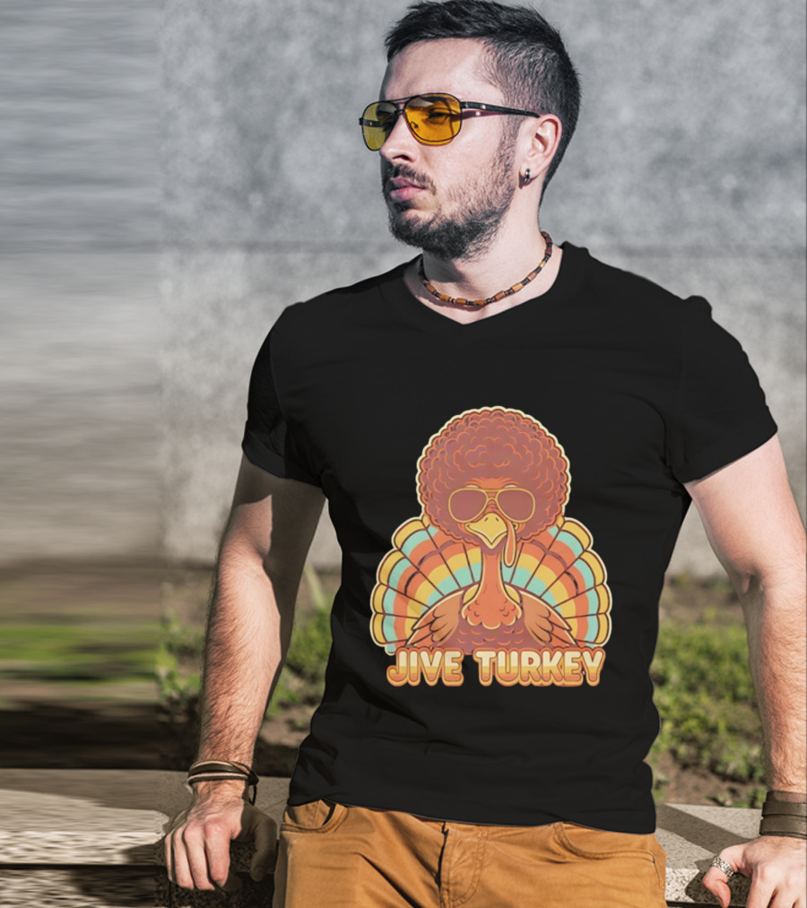 Jive Turkey Retro Thanksgiving Afro Sunglasses T-Shirt