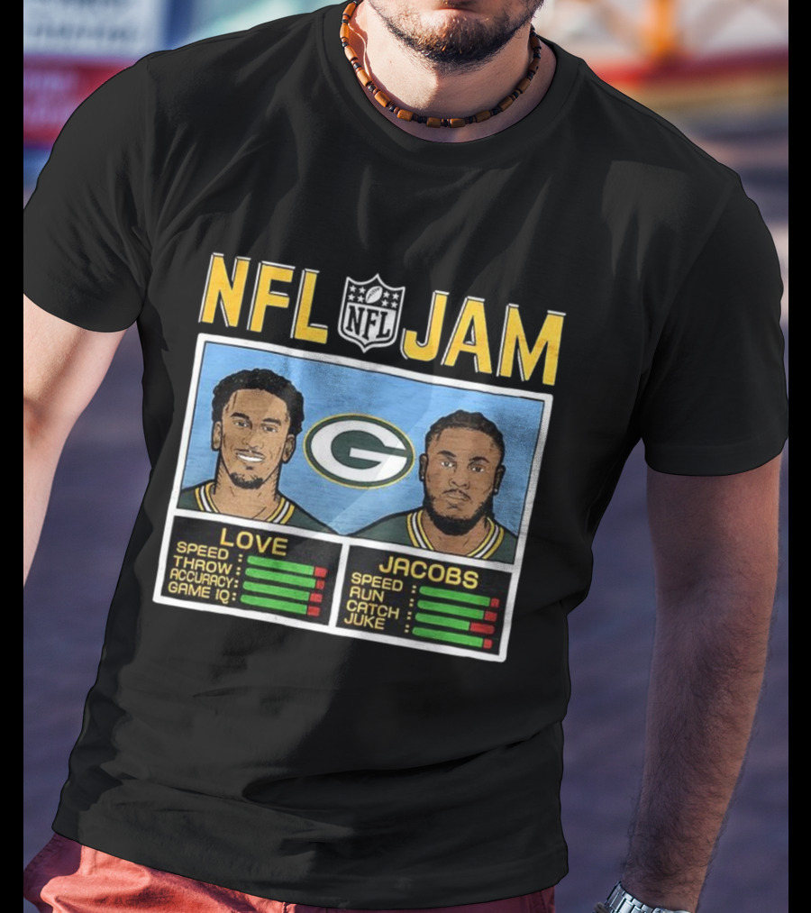 NFL Jam Jordan Love Josh Jacobs Green Bay Packers Video Game Style T-Shirt