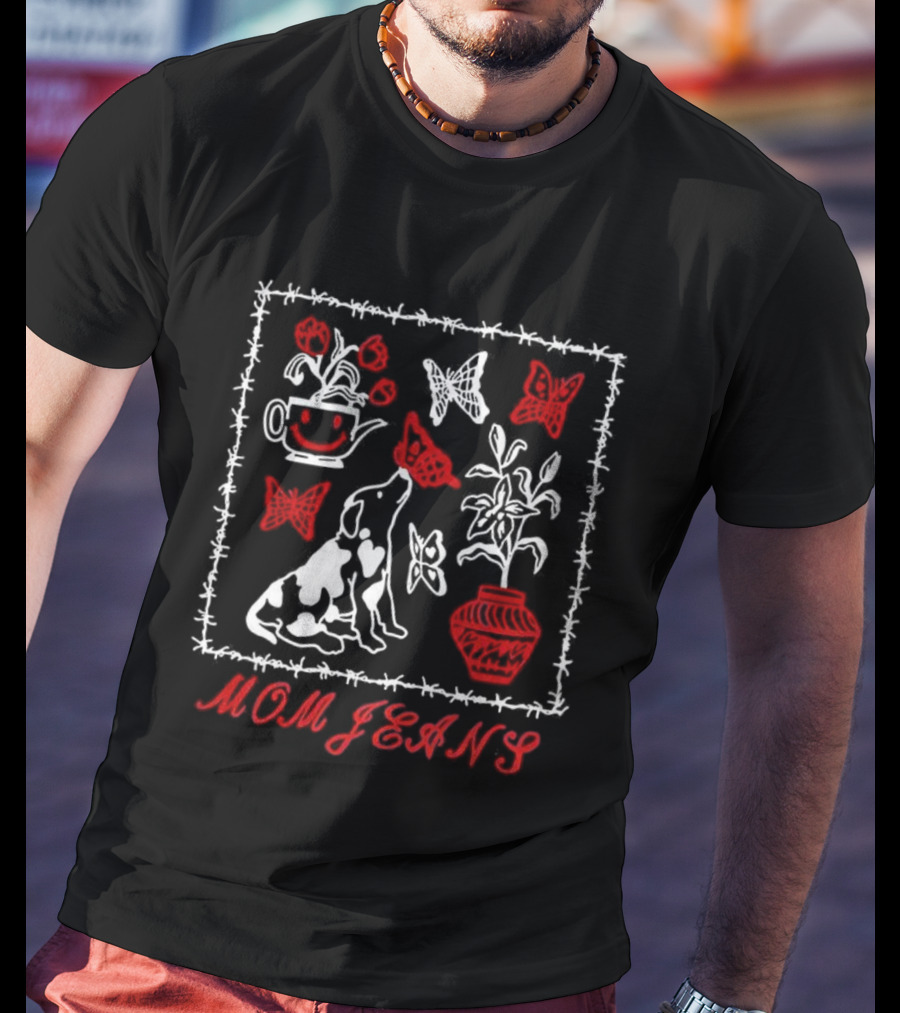 Mom Jeans Puppy Teapot Butterfly T-Shirt