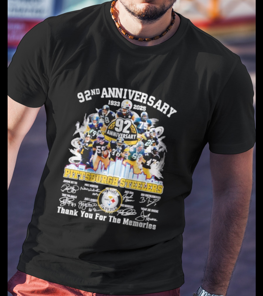 Pittsburgh Steelers 92nd Anniversary 1933-2025 Thank You For The Memories 92 Anniversary 1933-2025 T-Shirt