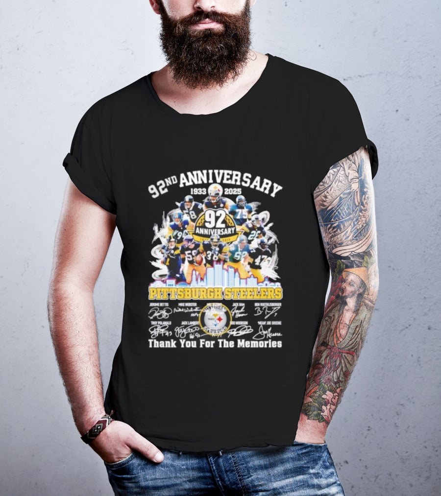 Pittsburgh Steelers 92nd Anniversary 1933-2025 Thank You For The Memories 92 Anniversary 1933-2025 T-Shirt