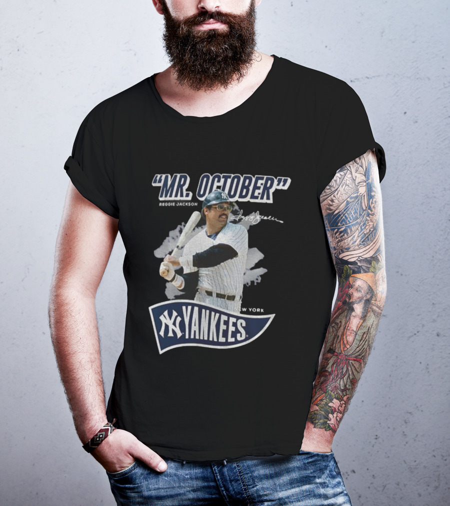 Reggie Jackson Mr October New York Yankees MLB Player Signature Yankees T-Shirt