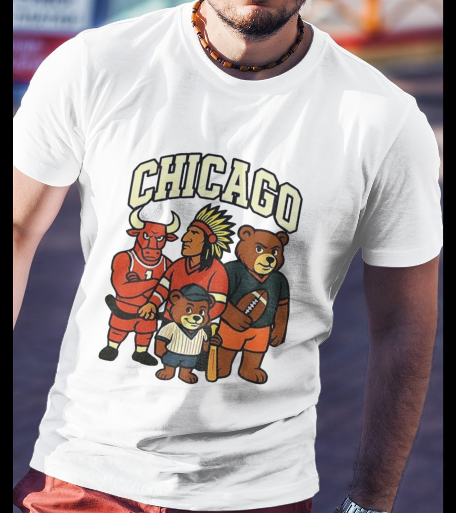 Chicago Bulls Blackhawks Bears Cubs Mascot Mashup T-Shirt