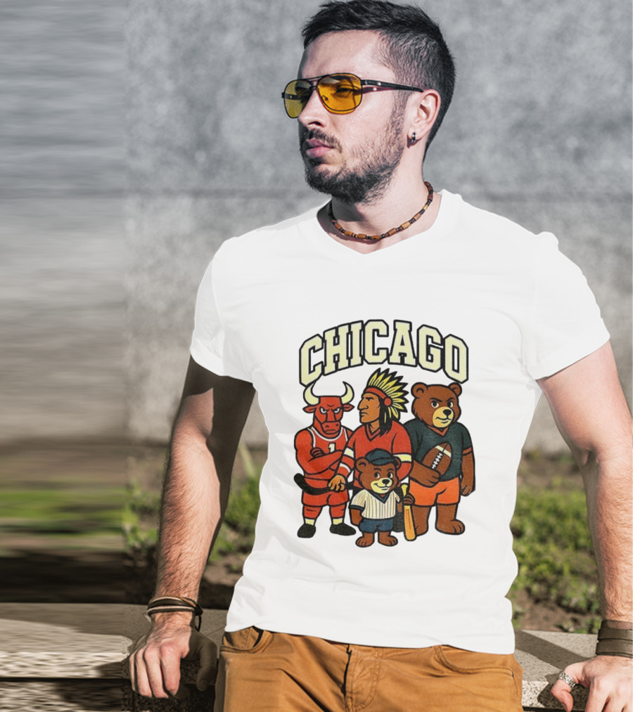 Chicago Bulls Blackhawks Bears Cubs Mascot Mashup T-Shirt