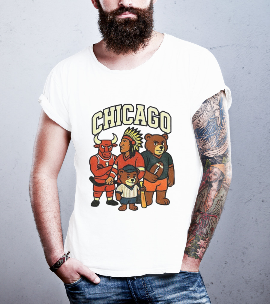 Chicago Bulls Blackhawks Bears Cubs Mascot Mashup T-Shirt