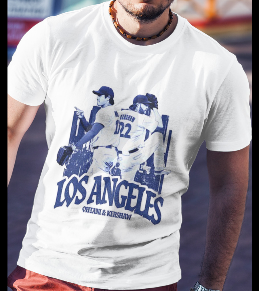 Los Angeles Dodgers Shohei Ohtani Clayton Kershaw City Skyline MLB Baseball Vintage T-Shirt