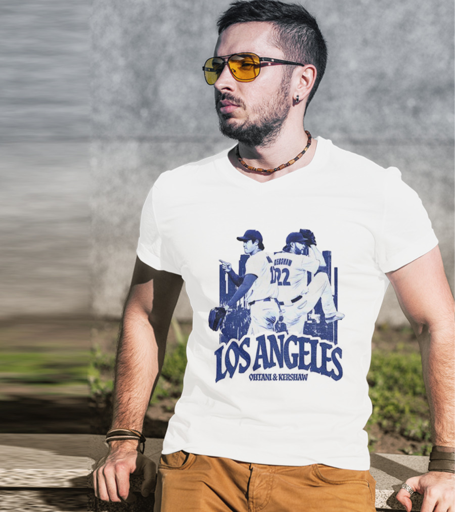 Los Angeles Dodgers Shohei Ohtani Clayton Kershaw City Skyline MLB Baseball Vintage T-Shirt