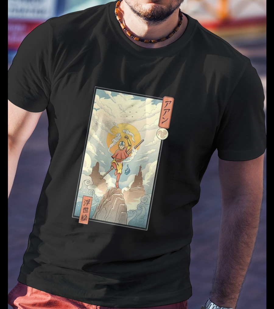 Aang Air Nomad Avatar The Last Airbender Ukiyo-e Style Clouds And Mountains T-Shirt