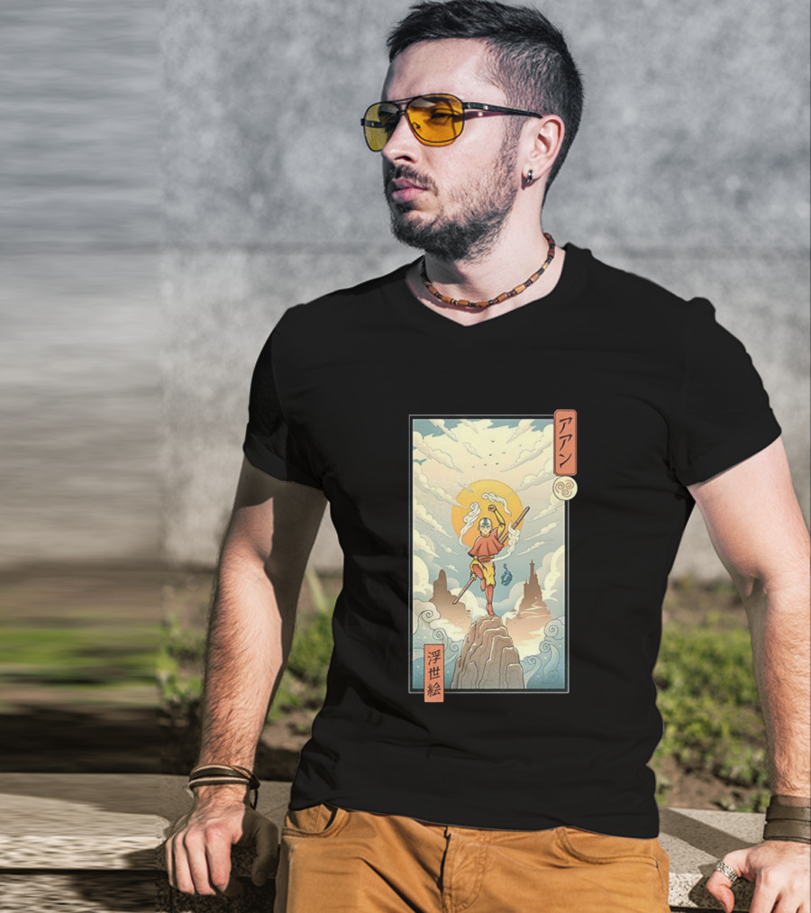 Aang Air Nomad Avatar The Last Airbender Ukiyo-e Style Clouds And Mountains T-Shirt