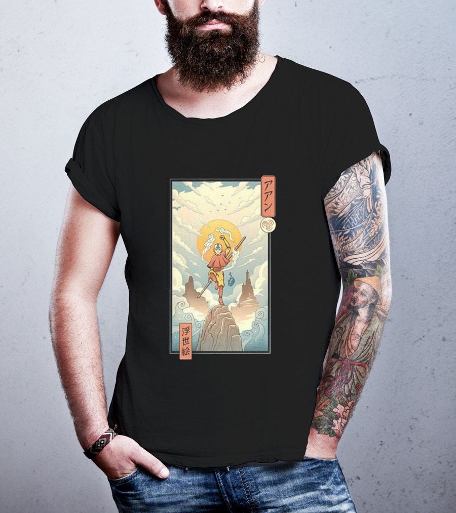 Aang Air Nomad Avatar The Last Airbender Ukiyo-e Style Clouds And Mountains T-Shirt