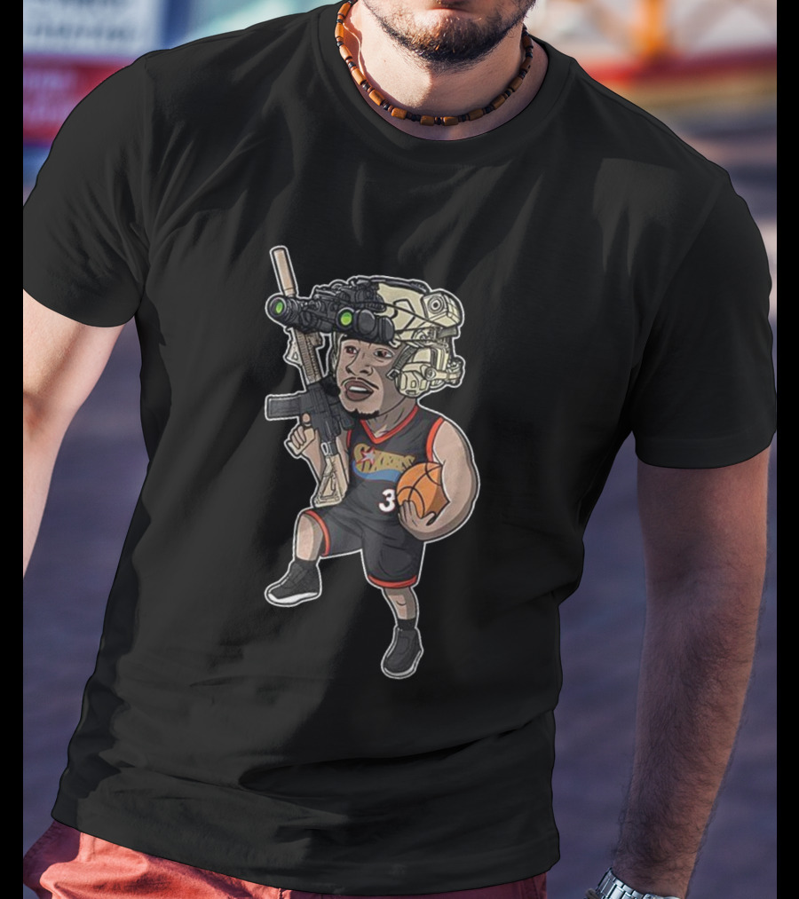 Allen Iverson Philadelphia 76ers Soldier Cartoon Basketball Jersey 3 T-Shirt