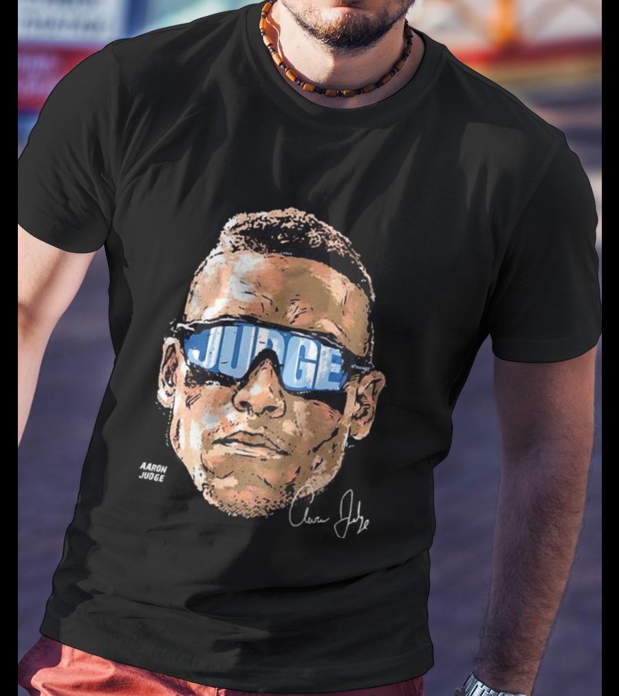 Aaron Judge New York Yankees Baseball Big Head Glasses Judge Signature T-Shirt