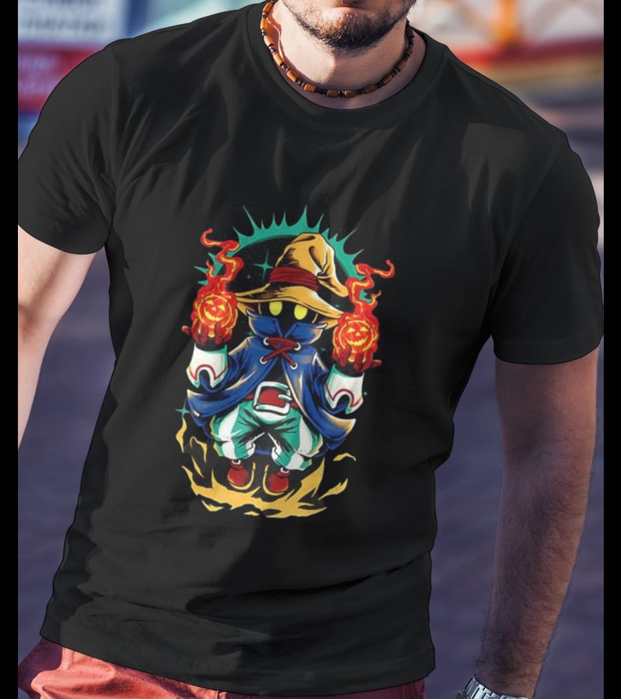 Black Mage Final Fantasy Pumpkin Fireball Halloween Magic T-Shirt