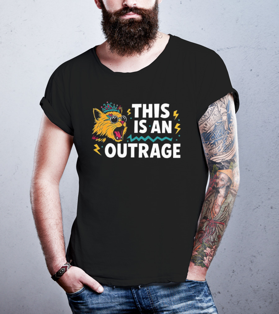 Cat This Is An Outrage Fun Cool Sunglasses Lightning Bolt T-Shirt
