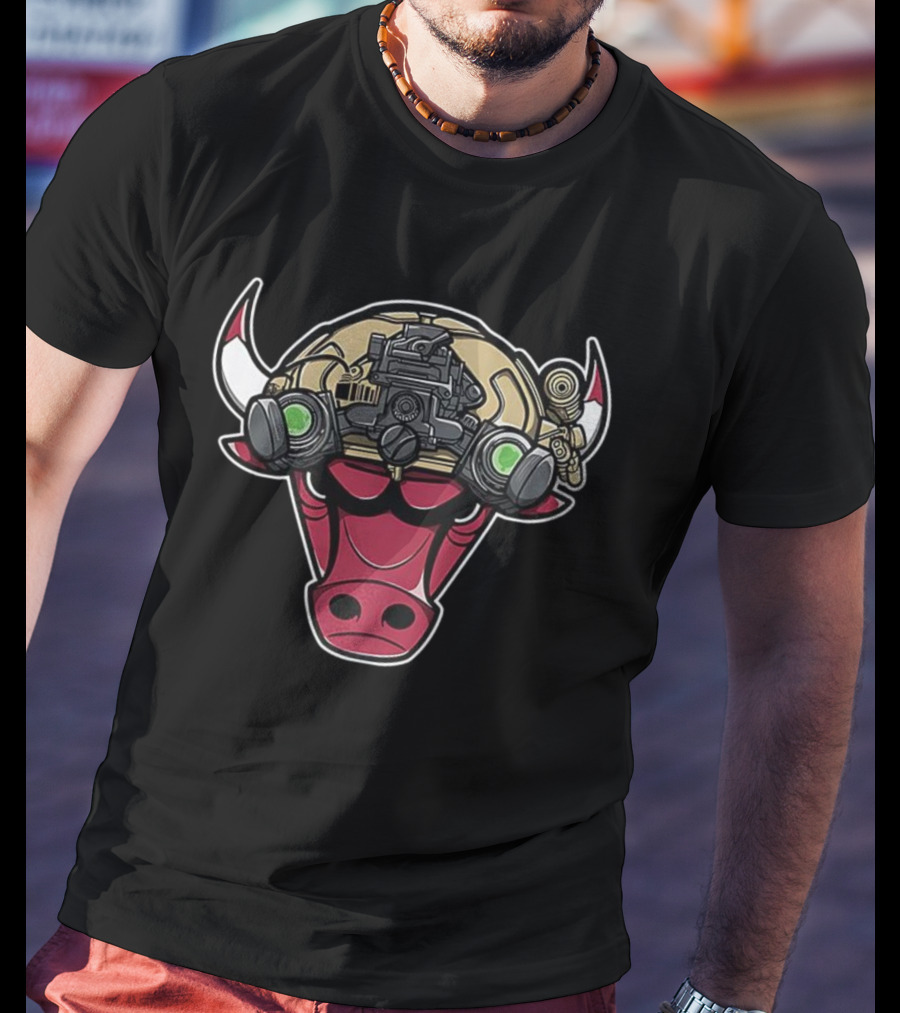 Chicago Bulls Military Bull Visor Helmet NBA Crossover T-Shirt