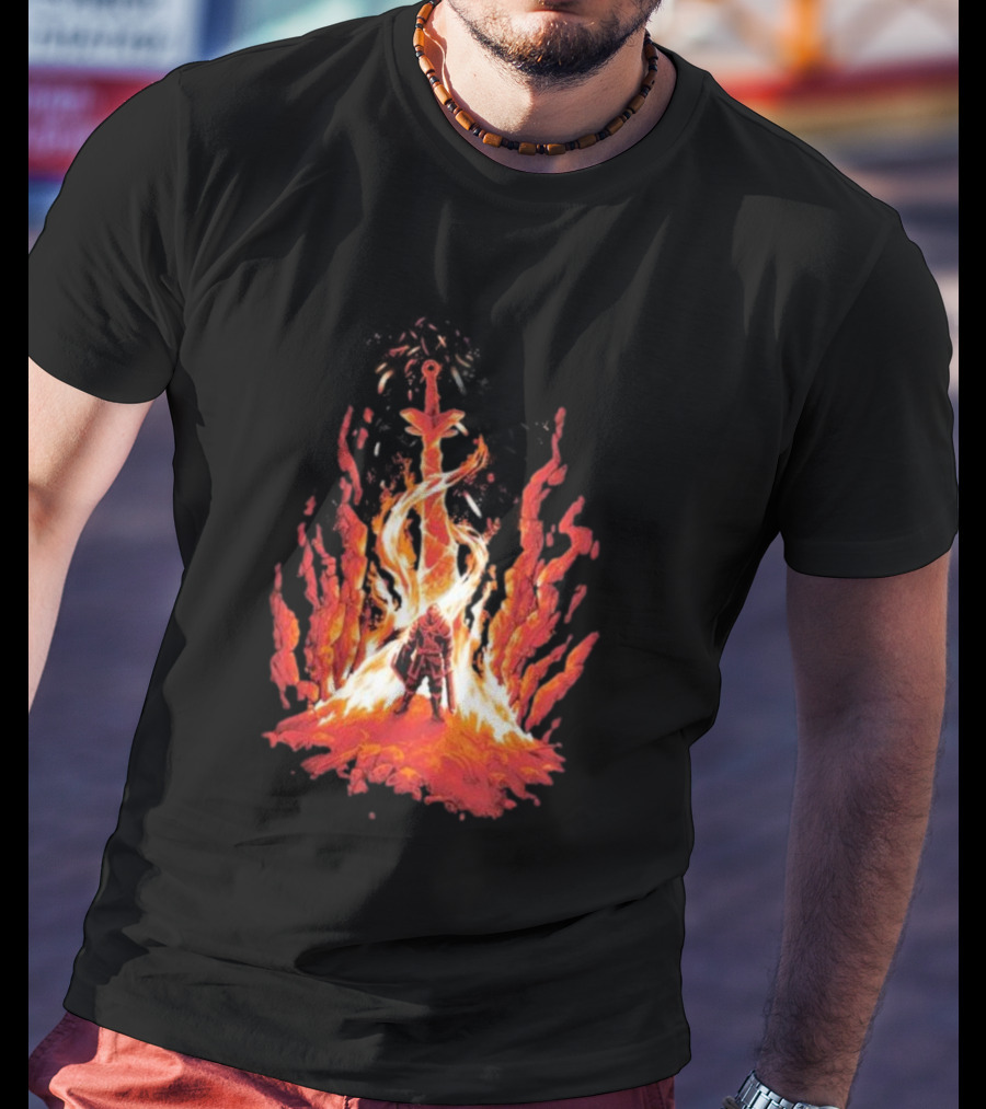 Dark Souls Trial By Fire Warrior Surrounded By Flames Iconic Gaming Imagery T-Shirt