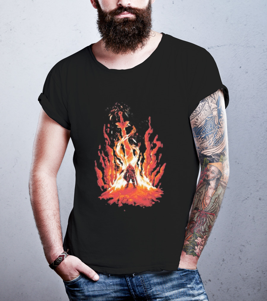Dark Souls Trial By Fire Warrior Surrounded By Flames Iconic Gaming Imagery T-Shirt