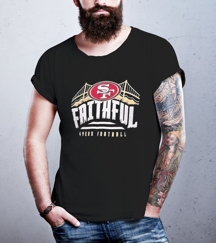 San Francisco 49ers Faithful Football SF Logo Golden Gate Bridge T-Shirt