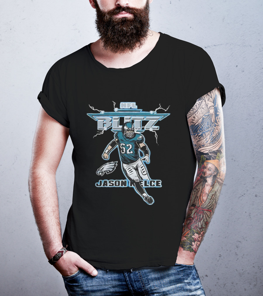Jason Kelce Philadelphia Eagles NFL Blitz Lightning 62 T-Shirt