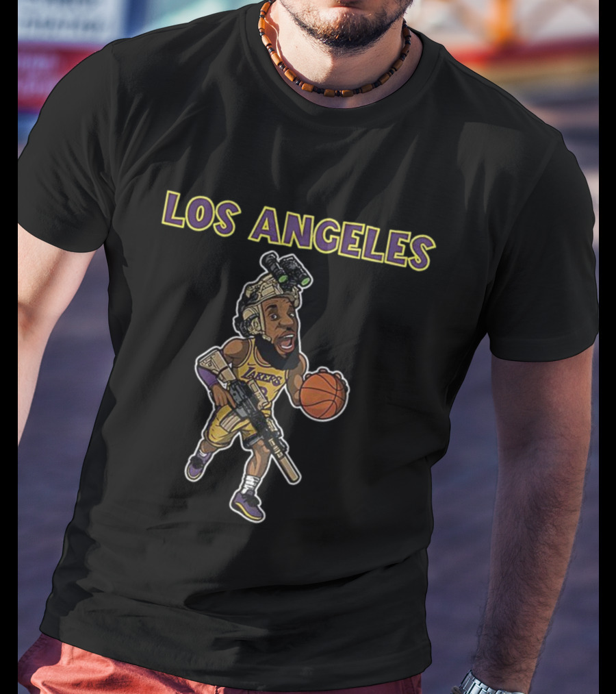 Los Angeles Lakers Lebron James Basketball Soldier Cartoon T-Shirt