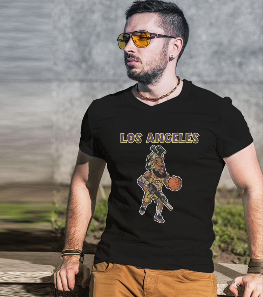 Los Angeles Lakers Lebron James Basketball Soldier Cartoon T-Shirt