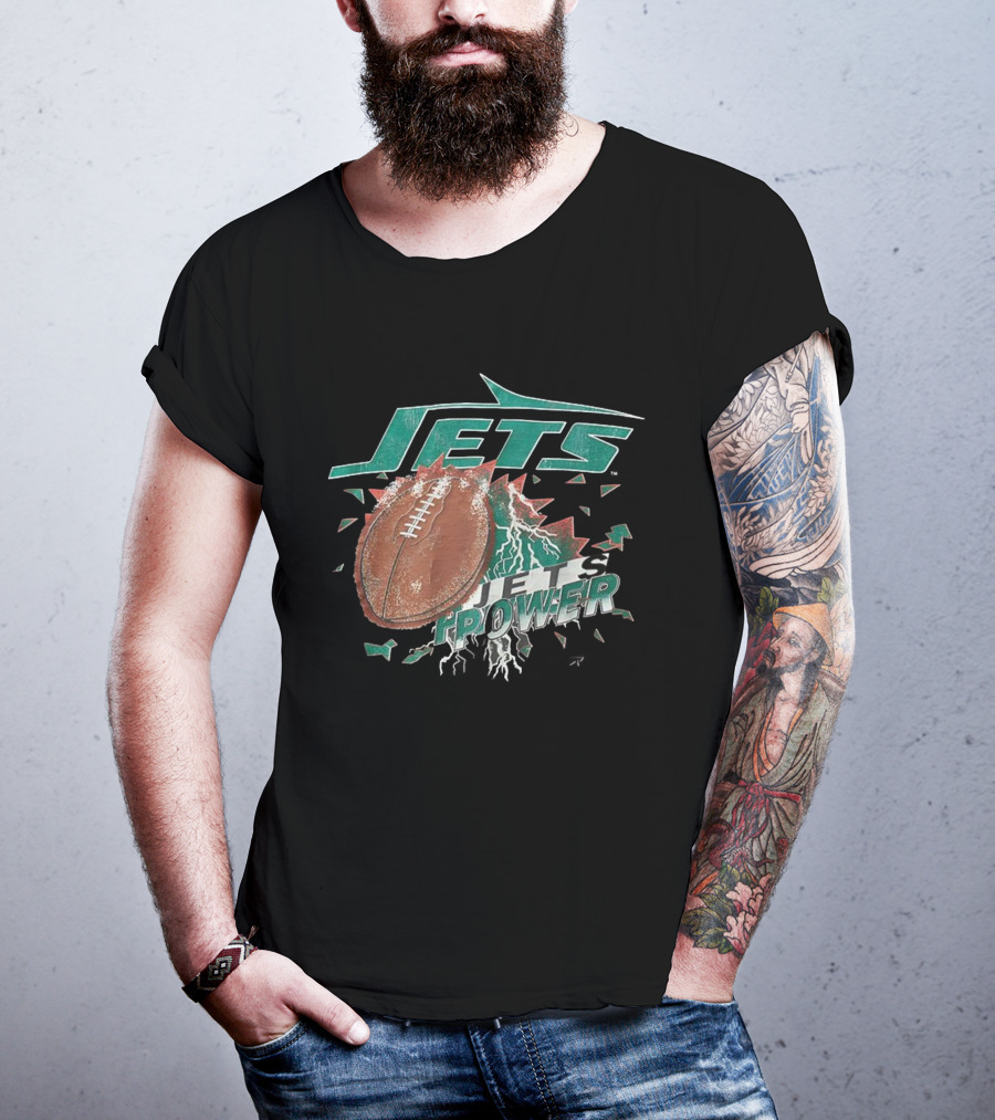 New York Jets Power Football Lightning 90s Vintage T-Shirt