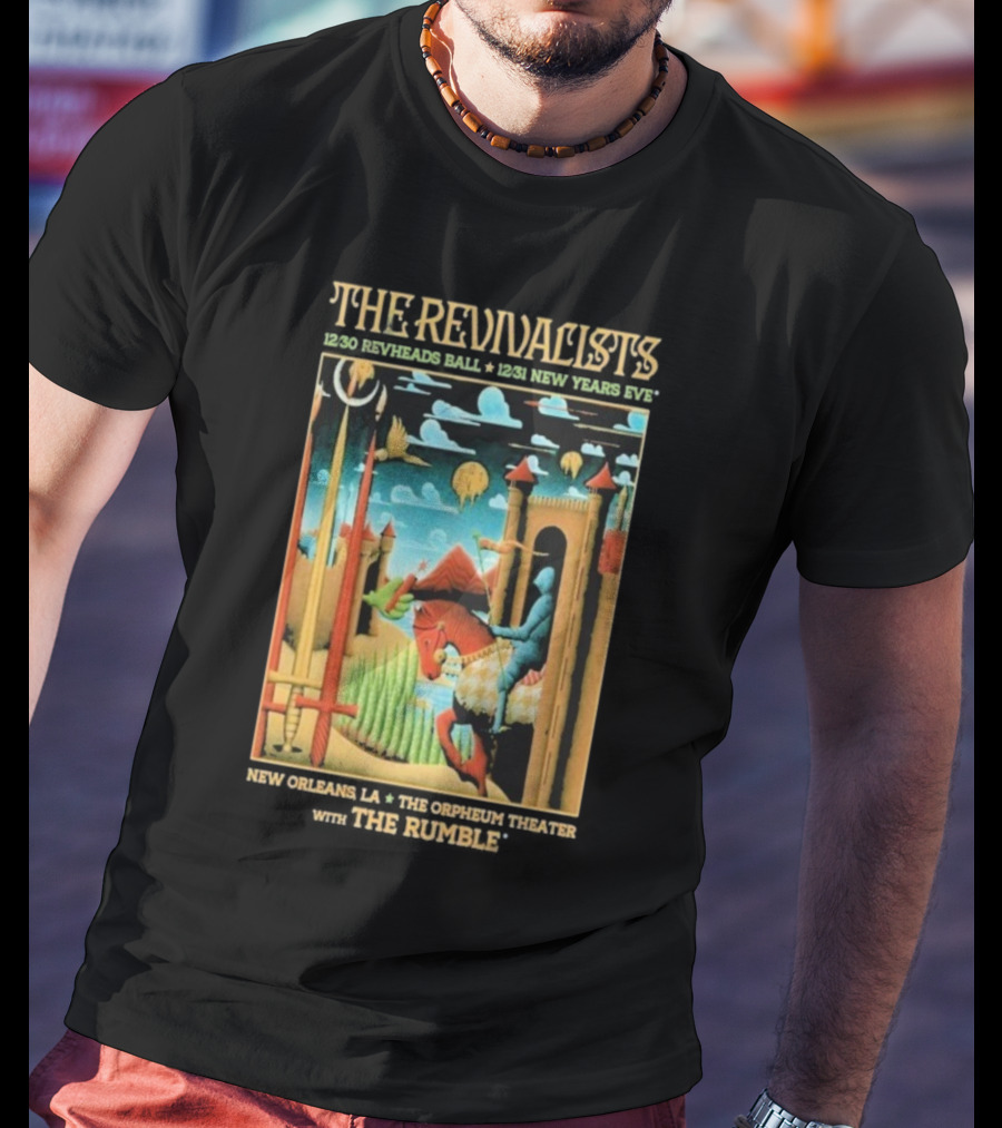 The Revivalists New Orleans Dec 30-31 2025 Orpheum Theater Artwork Medieval Knight Horse Fantasy Landscape T-Shirt