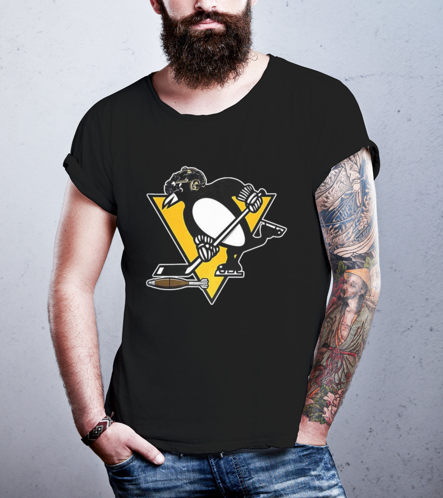 Pittsburgh Penguins Hockey Soldier Mascot Football Rocket T-Shirt