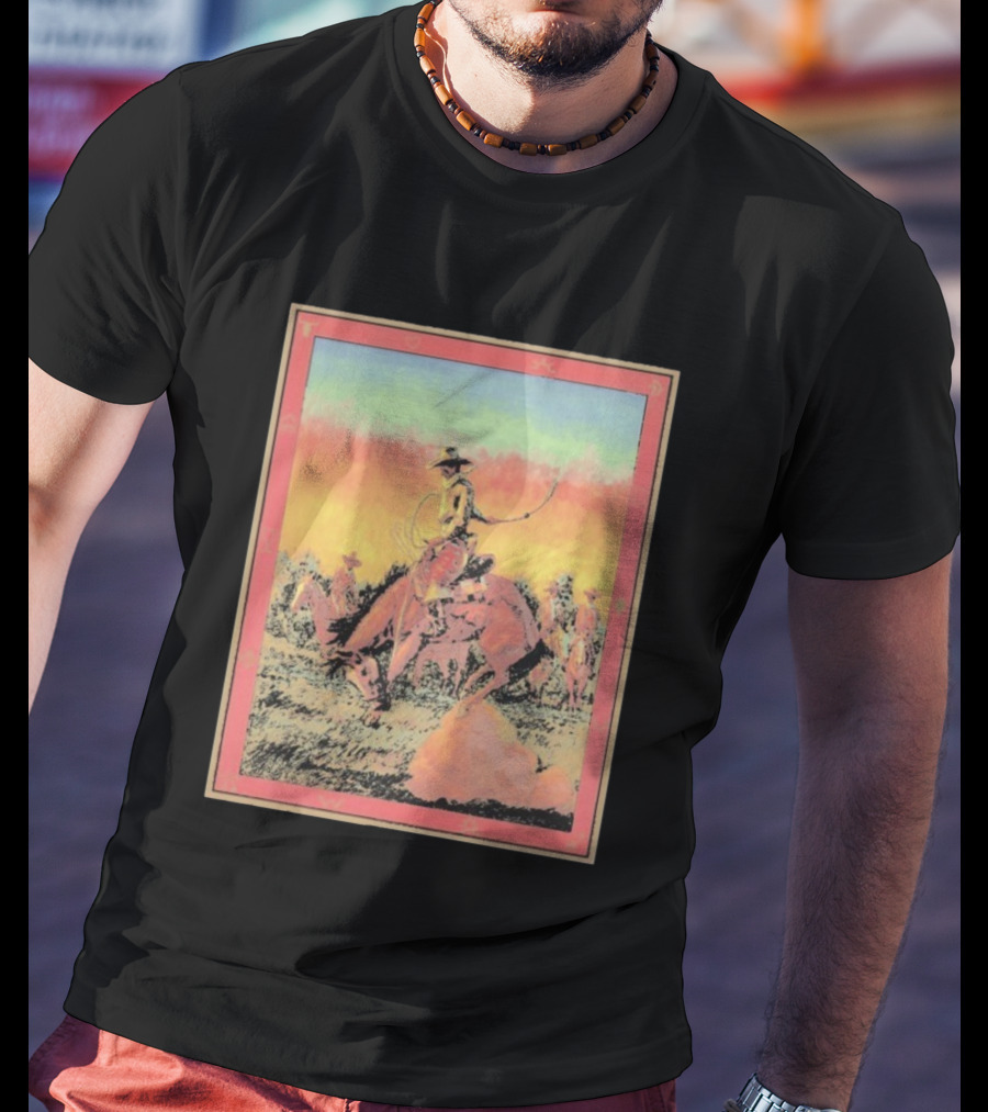 Arizona Cowboy Western Rodeo Sunset Scene Rustic Art T-Shirt