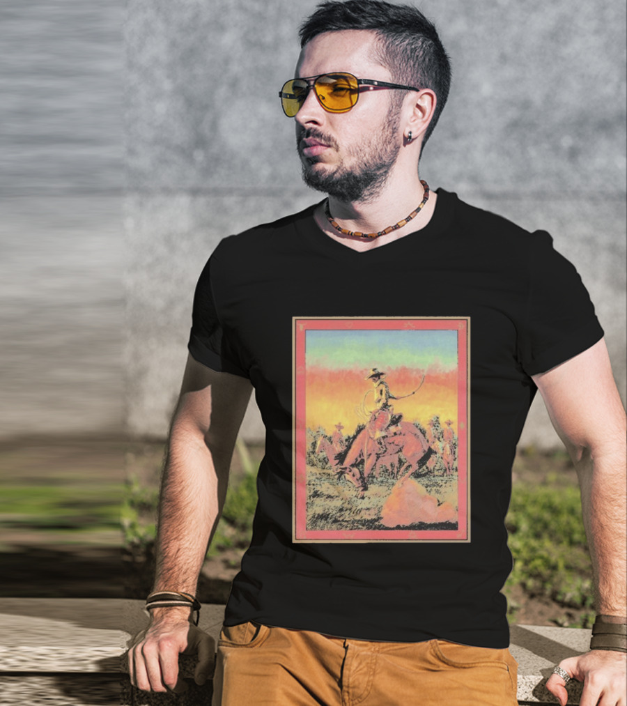 Arizona Cowboy Western Rodeo Sunset Scene Rustic Art T-Shirt