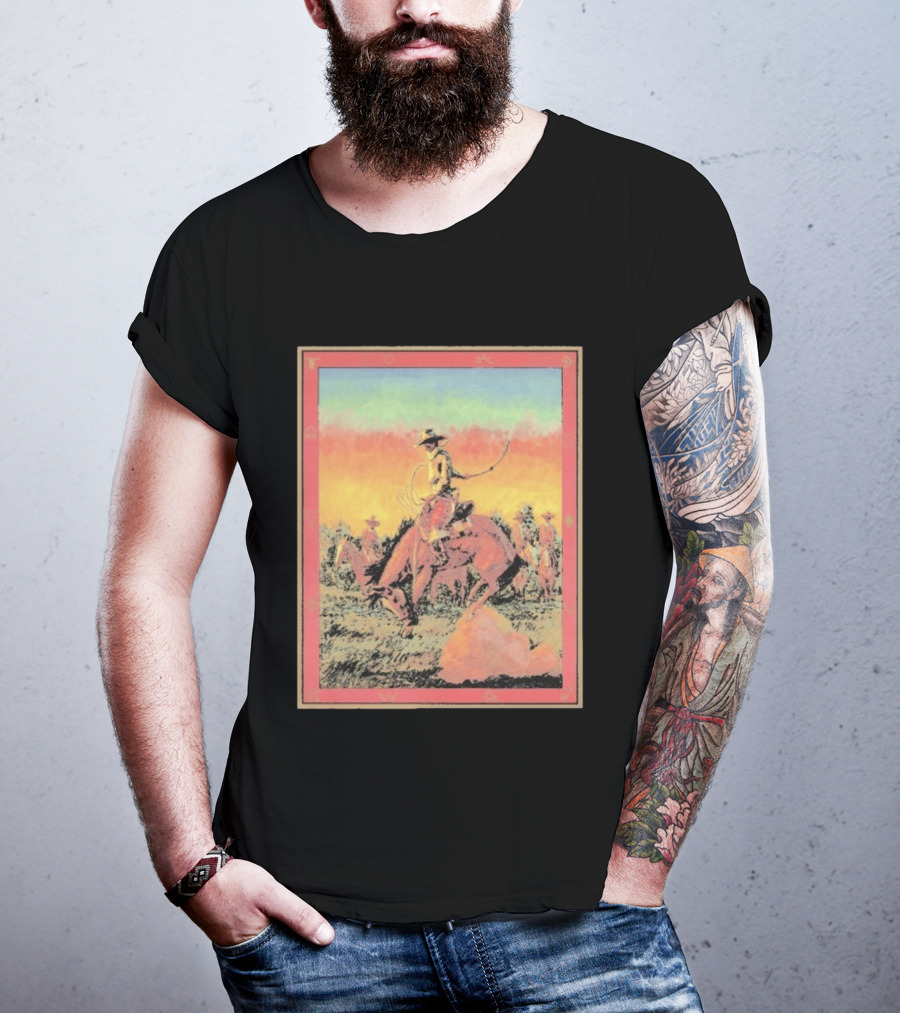 Arizona Cowboy Western Rodeo Sunset Scene Rustic Art T-Shirt