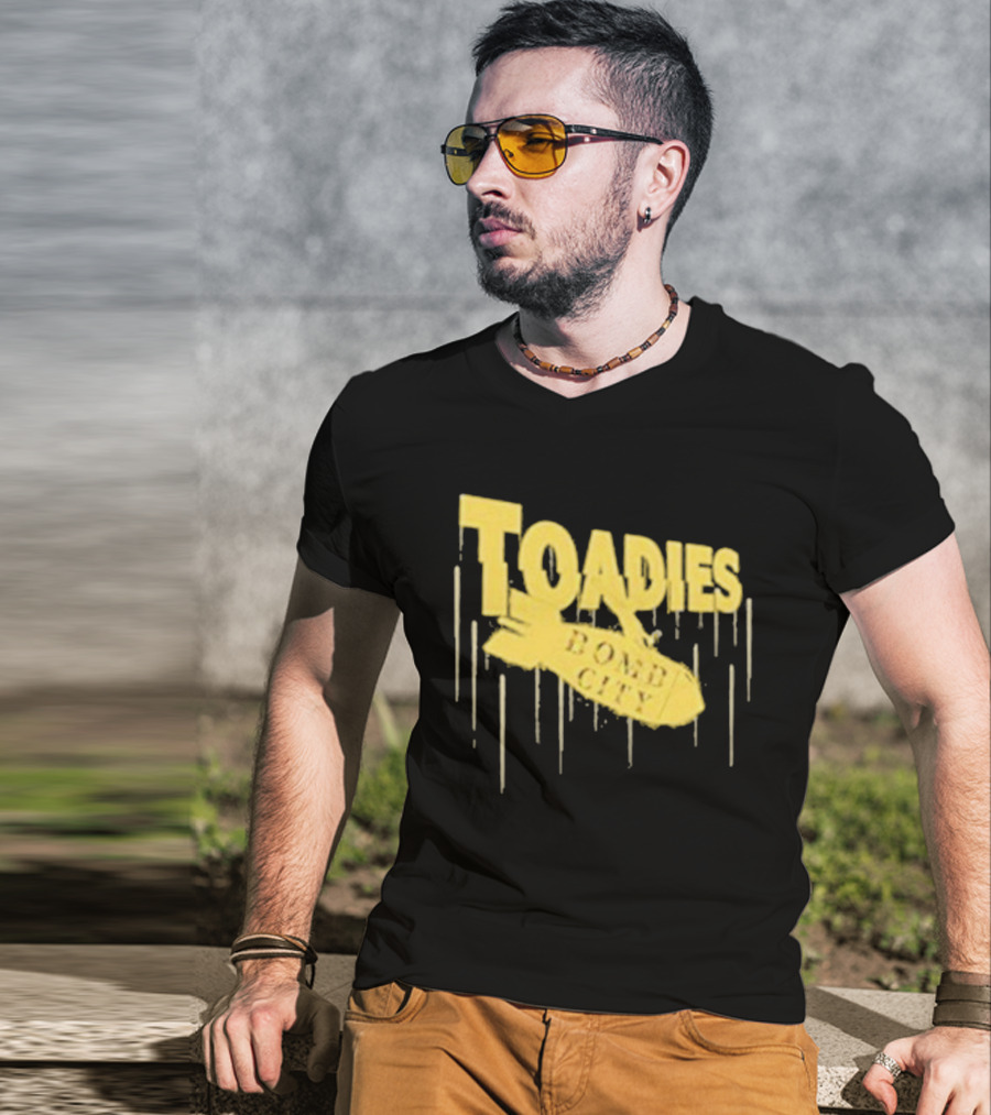Toadies Bomb City Dripping Text And Bomb Icon T-Shirt