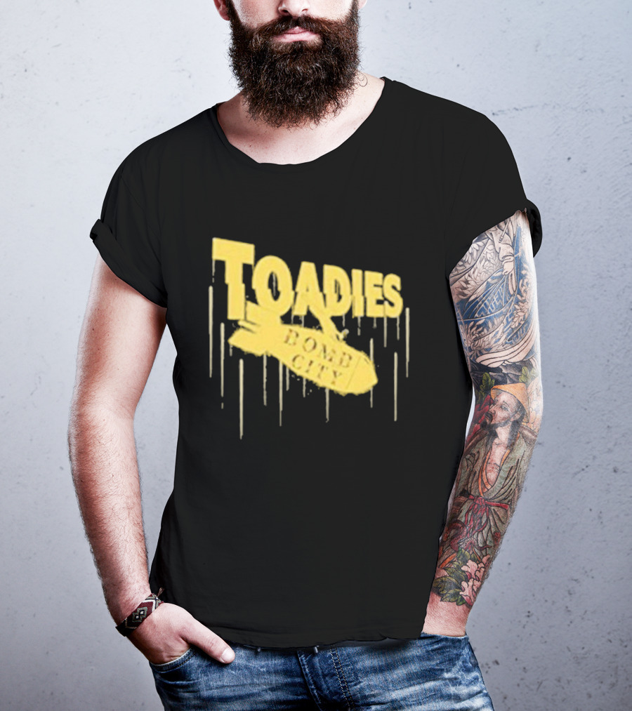 Toadies Bomb City Dripping Text And Bomb Icon T-Shirt