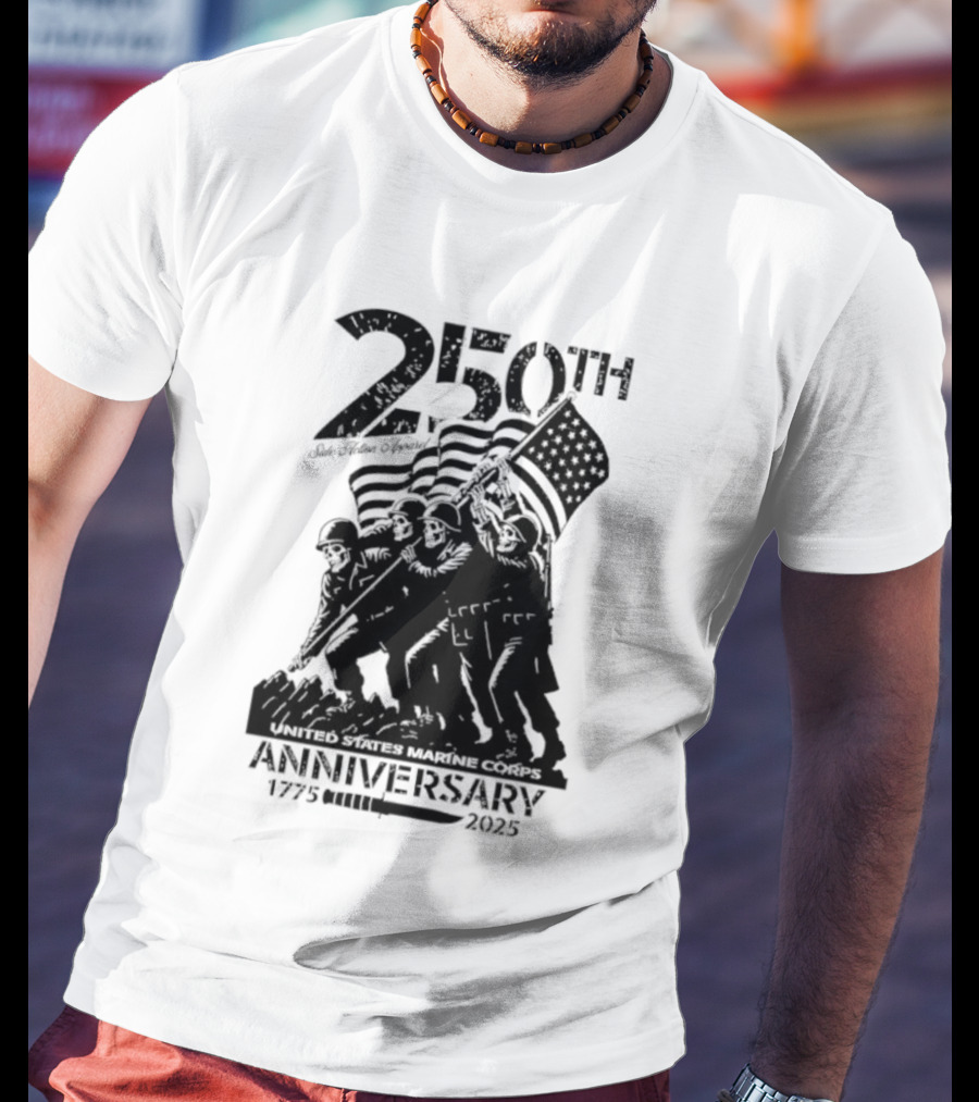 250th USMC Anniversary Flag Raising 1775-2025 United States Marine Corps WWII Emblem T-Shirt