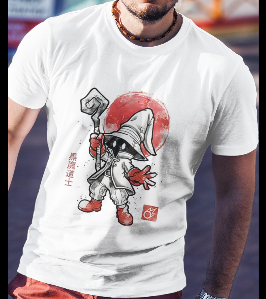 Black Mage Sumi-E Style Final Fantasy Character With Red Orb T-Shirt