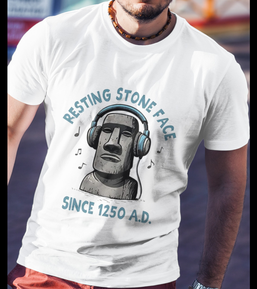 Resting Stone Face Easter Island Moai Headphones Since 1250 AD T-Shirt