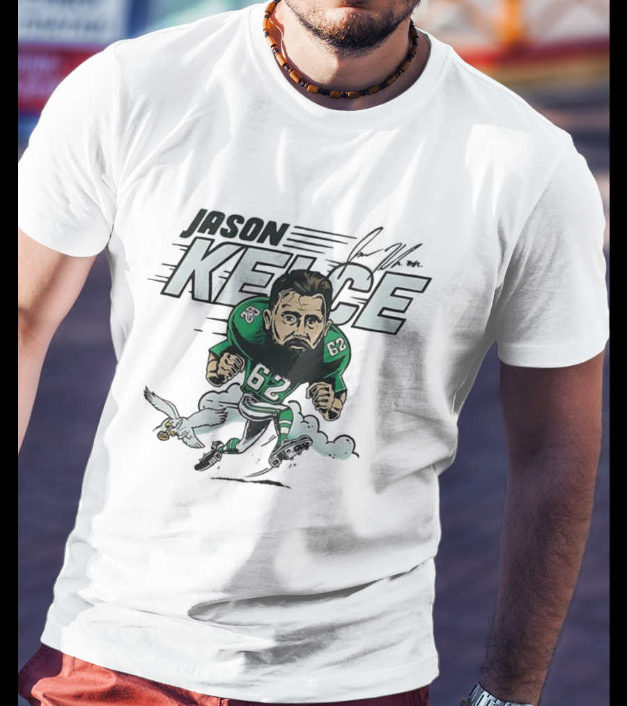 Jason Kelce Philadelphia Eagles NFL 62 Caricature With Eagle And Football T-Shirt