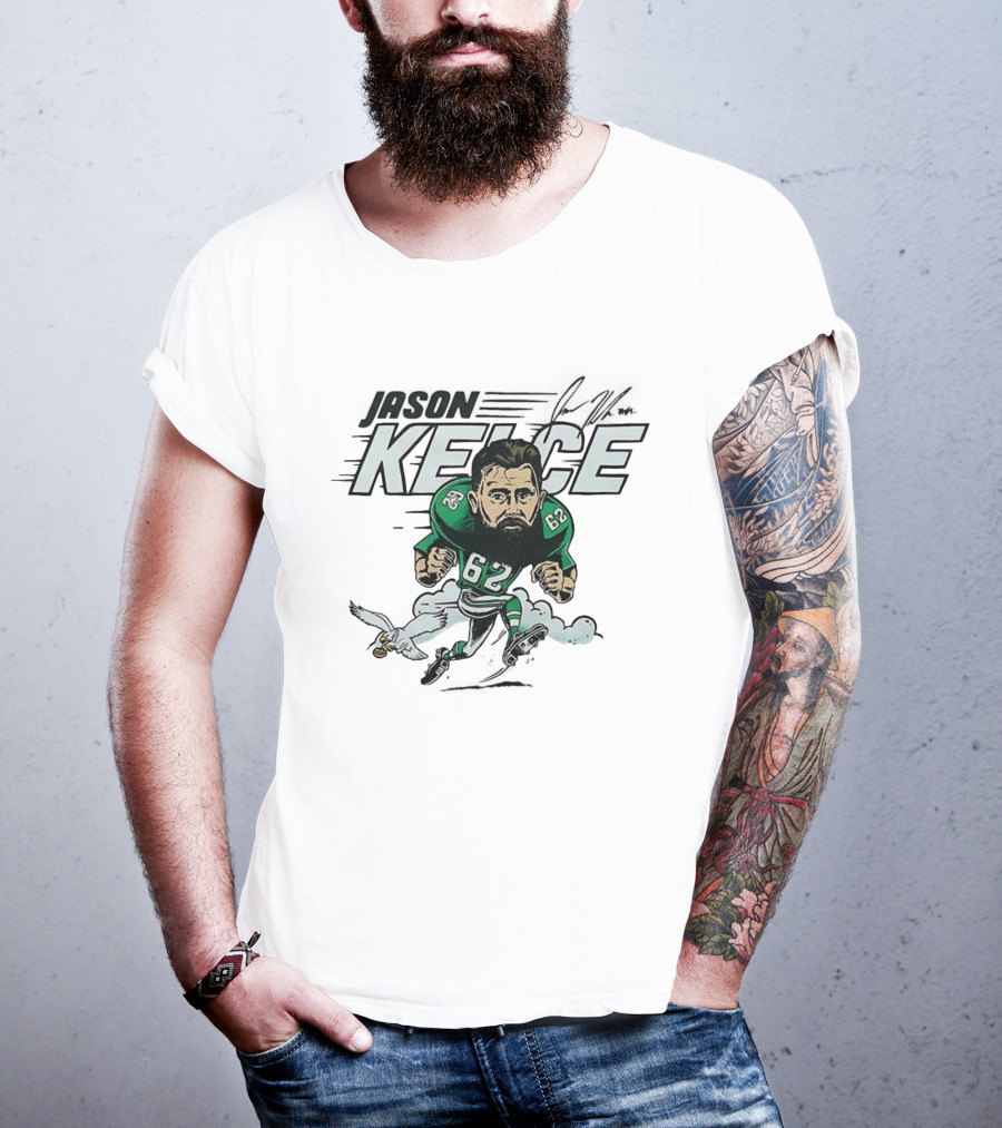Jason Kelce Philadelphia Eagles NFL 62 Caricature With Eagle And Football T-Shirt