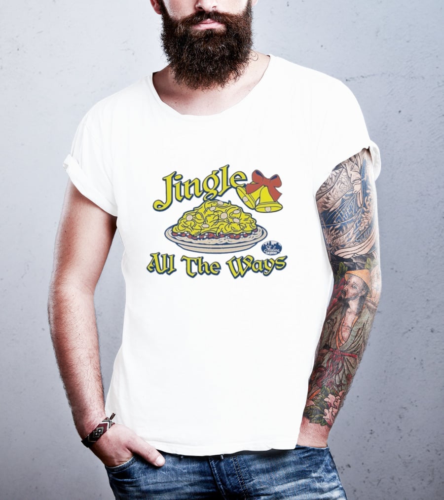 Jingle All The Ways Yellow Bells Spaghetti Plate Skyline T-Shirt