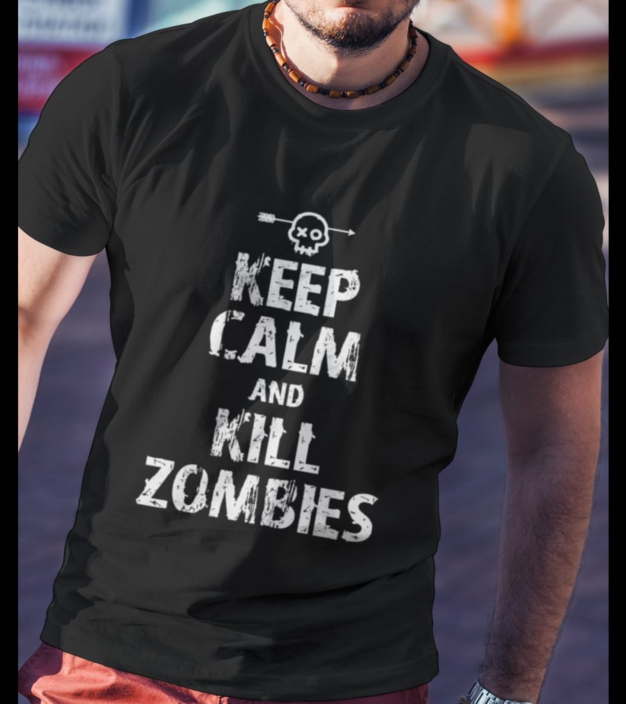 Keep Calm And Kill Zombies Skull Arrow Graphic T-Shirt