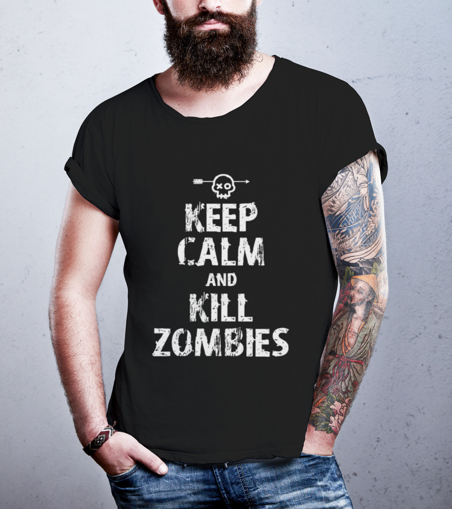 Keep Calm And Kill Zombies Skull Arrow Graphic T-Shirt