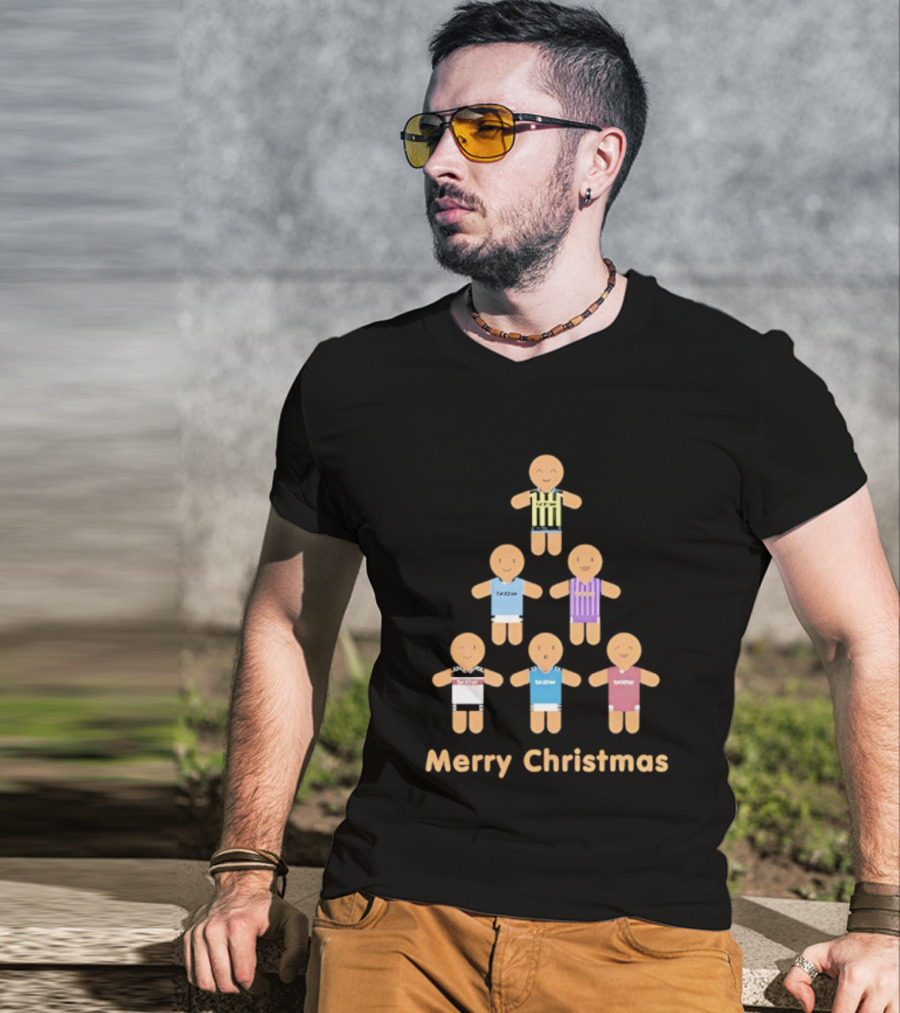 Gingerbread Soccer Players Merry Christmas Holiday Sports Theme T-Shirt
